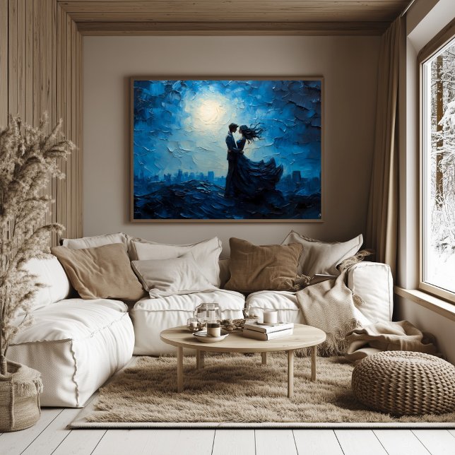 Poster Moonlit Romance Couple Embrasser Soirée Pittoresqu (Créateur téléchargé)