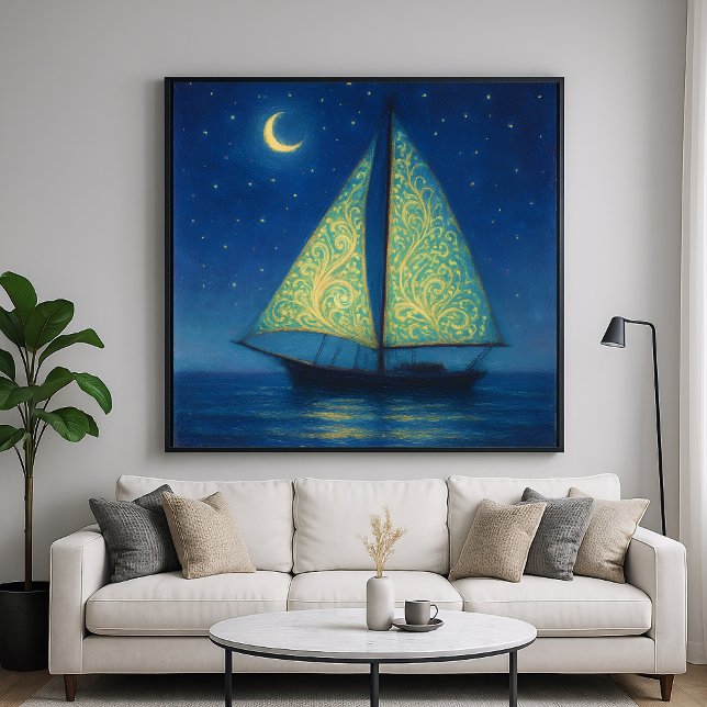 Poster Moonlit Sailboat - Pastel Peinture Style Art de nu (Créateur téléchargé)