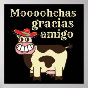 Poster MOOOHCHAS GRACIAS AMIGO drôle cinco de mayo vache