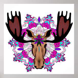 Poster Moose colorée Mandala unique intéressant