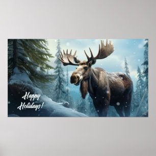 Poster Moose d'hiver de texte personnalisé