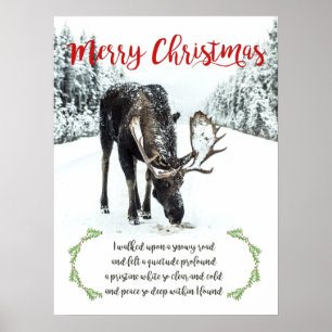 Poster Moose En Hiver Photo Neige Verset Joyeux Noël