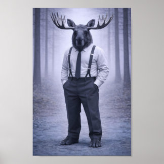 Poster Moose in Classic Suspenders – Silent Forest Portra
