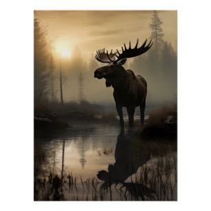 Poster Moose majestic à l'aube