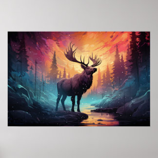 Poster Moose Majestic (Elk) Par Arrière - plan Wildfire d