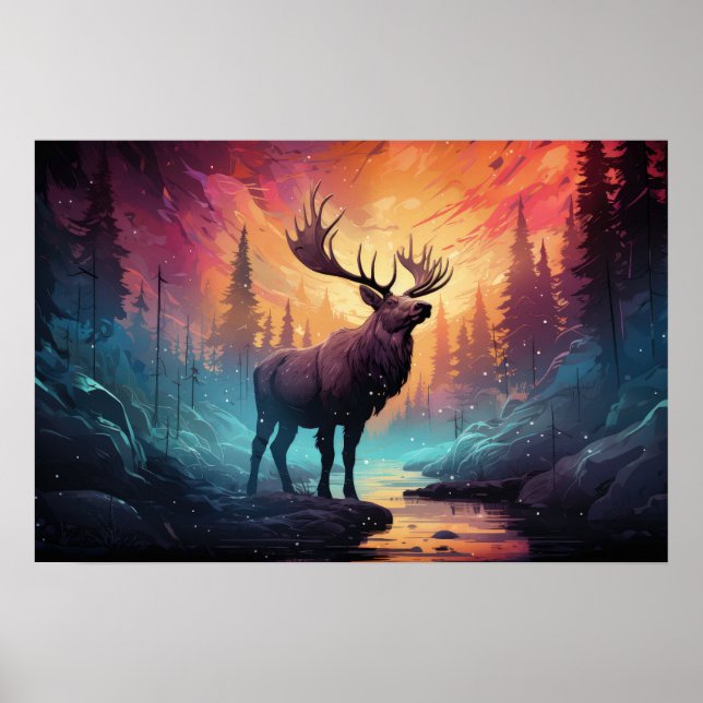 Poster Moose Majestic (Elk) Par Arrière - plan Wildfire d (Devant)
