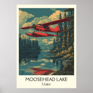 Poster Moosehead Lake Maine Forêt hydravion Vintage Art