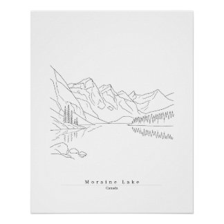 Poster Moraine Lake Canada Art de ligne minimaliste de vo