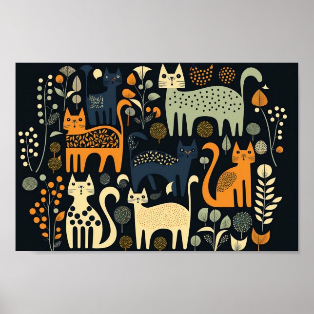 Poster Morceau scandinave suédois Danois Chats minimalist (Devant)