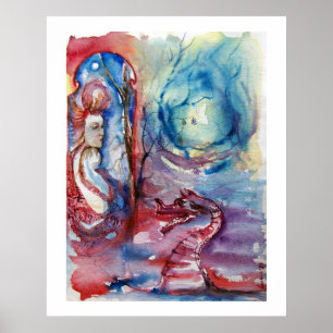 Poster MORGANA / Magie et Mystère ,Fantaisie Rose Bleu