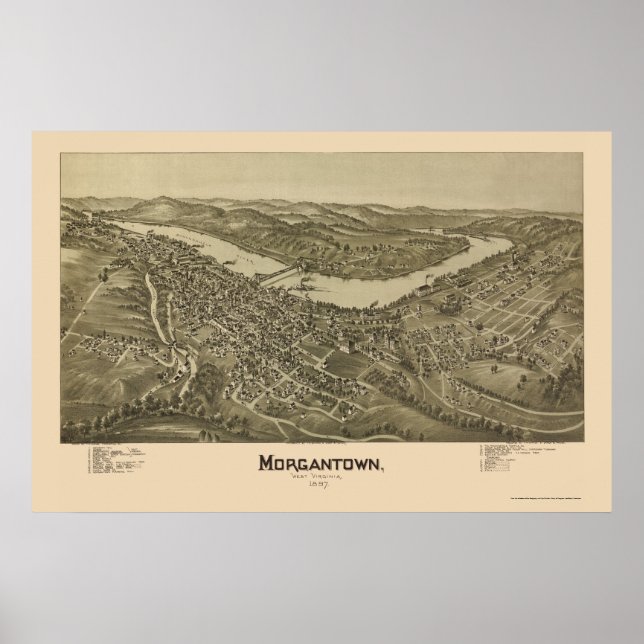 Poster Morgantown, WV Carte panoramique - 1897 (Devant)