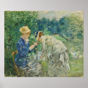Poster Morisot - Femme cueillette Fleurs 1879