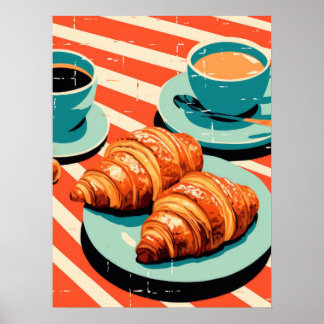 Poster Morning Bliss : Croissants et café