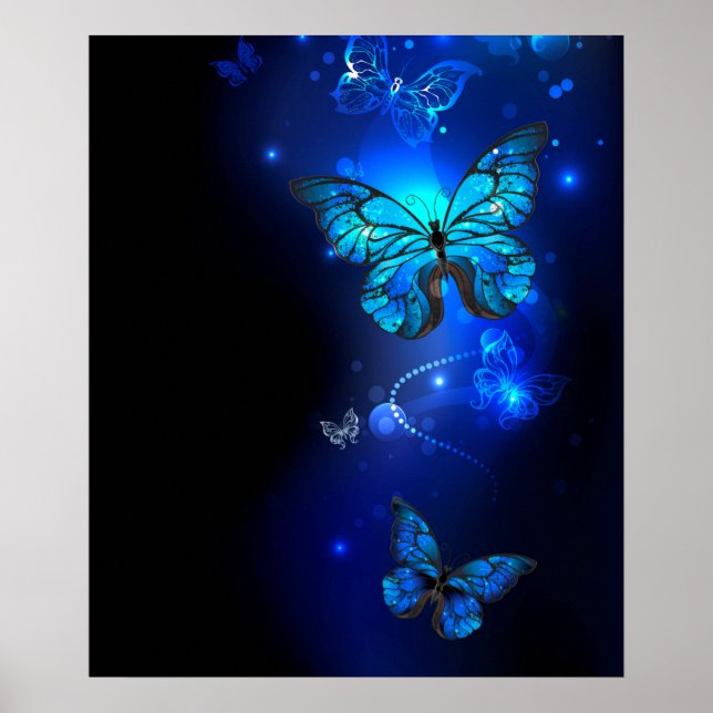 Poster Morpho Butterfly in the Dark Background (Devant)