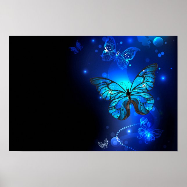 Poster Morpho Butterfly in the Dark Background (Devant)