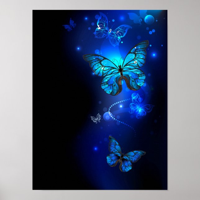 Poster Morpho Butterfly in the Dark Background (Devant)