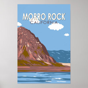 Poster Morro Rock California Travel Art Vintage