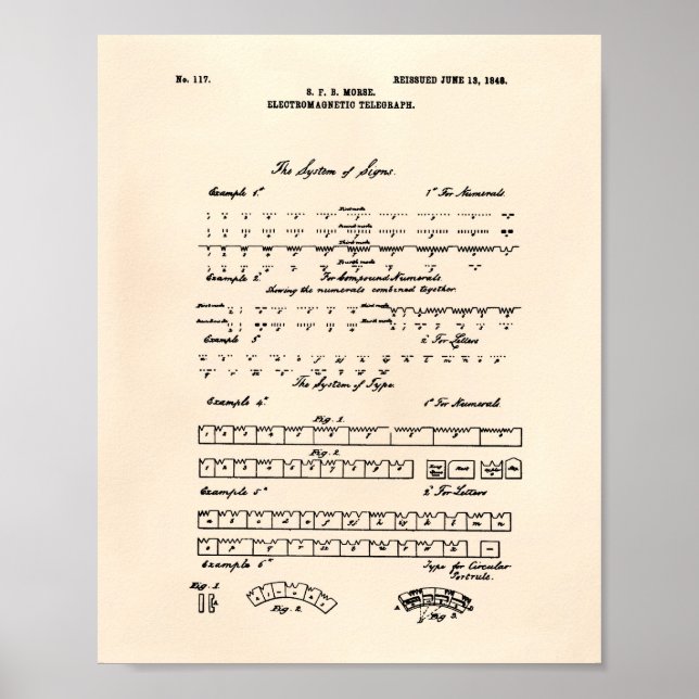 Poster Morse Code 1848 Brevet Art Old Peper (Devant)