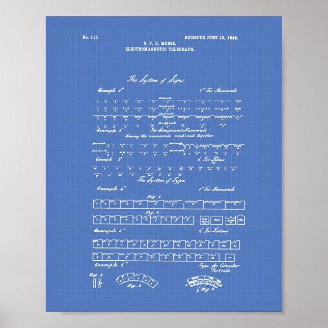 Poster Morse Code 1848 Brevet Art Plan directeur (Devant)