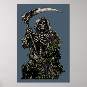 Poster Mort - Evil Skeleton Grim Reaper avec Scythe