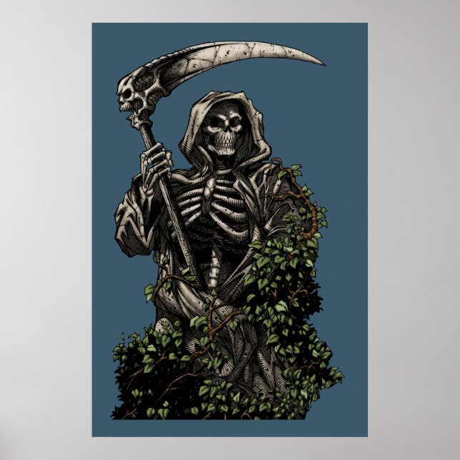 Poster Mort - Evil Skeleton Grim Reaper avec Scythe (Devant)