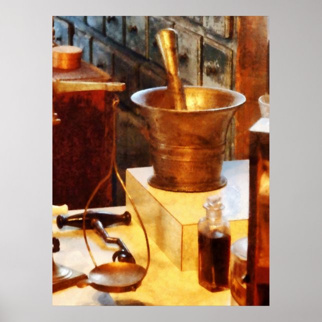 Poster Mortier en laiton et pilon (Devant)