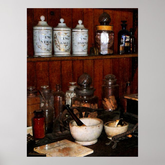 Poster Mortier et pilon en pharmacie (Devant)