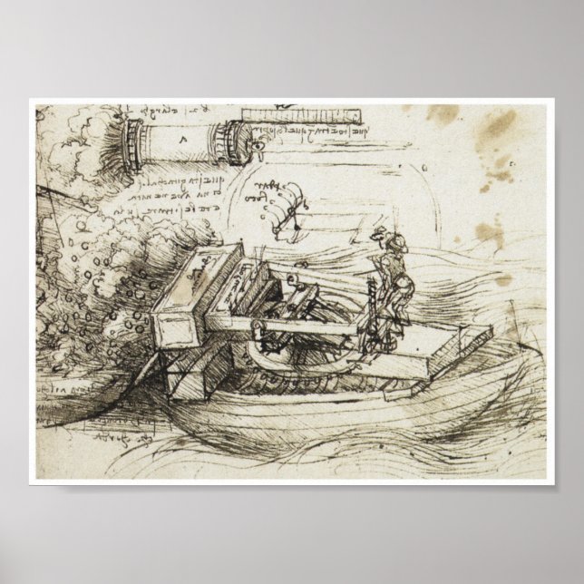 Poster Mortier tiré d'un bateau, Leonardo da Vinci, 1485 (Devant)