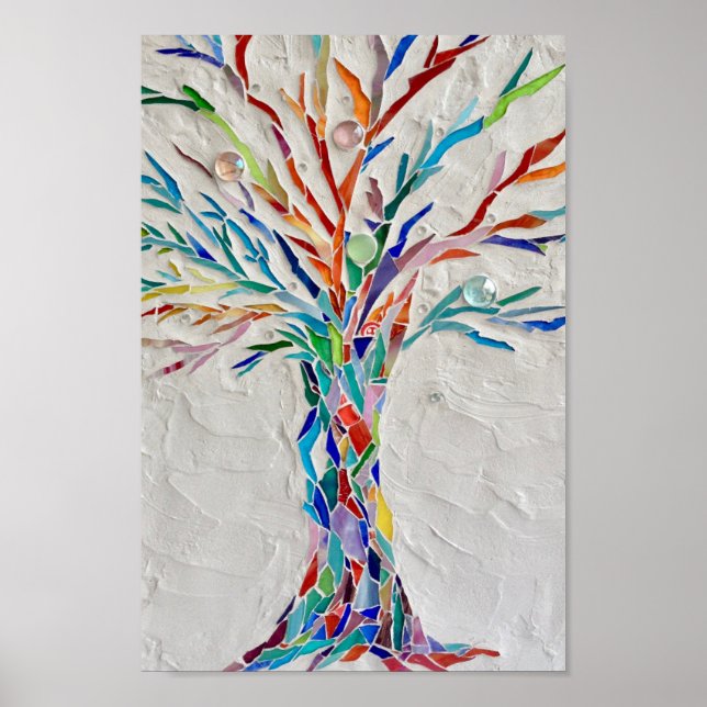 Poster Mosaic Arbre Arc-en-ciel (Devant)
