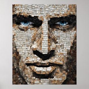 Poster Mosaic Mans Face Bleu Yeux Mur Art