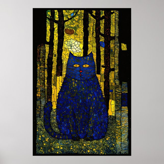 Poster Mosaic Woods : Un Portrait de Chat Lumineux (Devant)