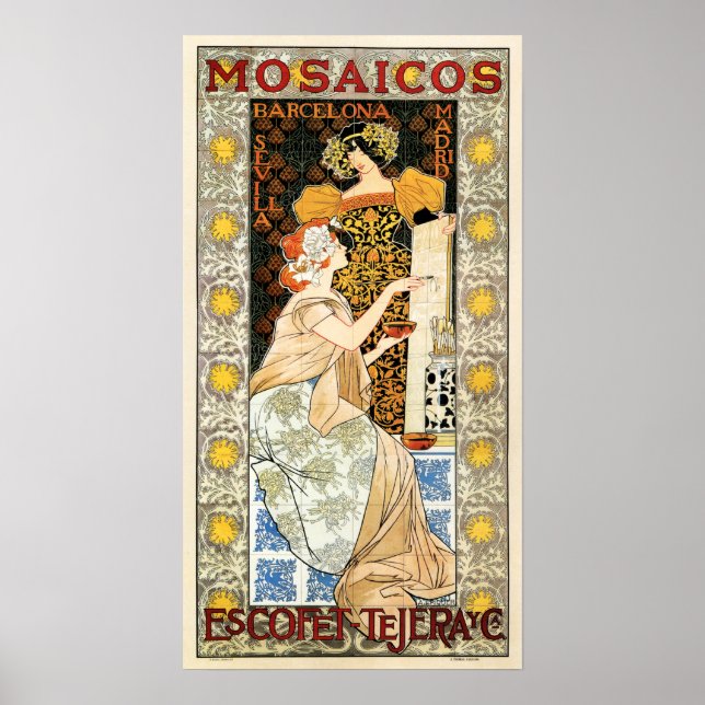 Poster MOSAICOS Carreaux Mosaic Barcelone Espagne Art Nou (Devant)