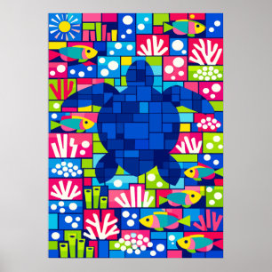 Poster Mosaïque colorée de tortue marine géométrique