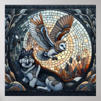 Mosaïque de chouette et de loup Ai Art