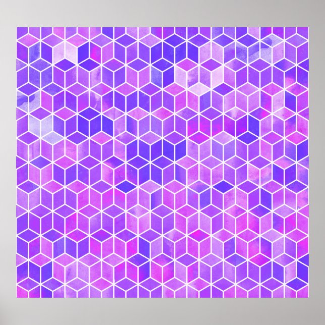 Poster Mosaïque d'été : Aquarelle Cube Fusion (Devant)