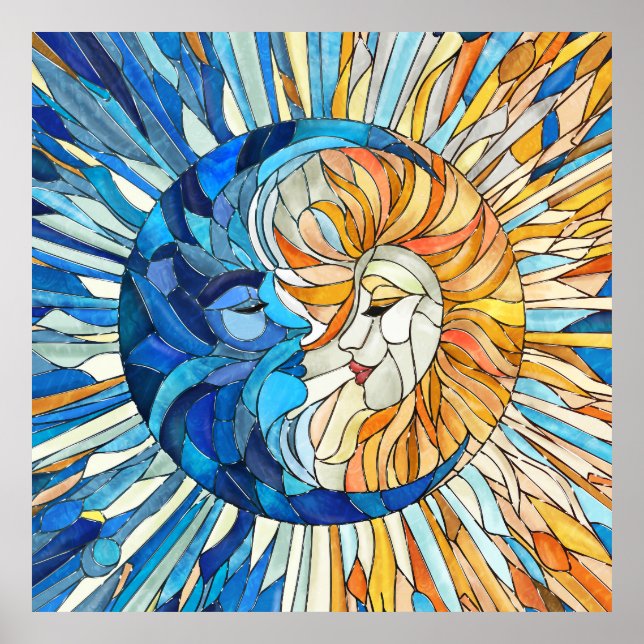 Poster Mosaïque du soleil et de la lune (Devant)