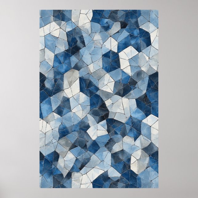 Poster Mosaïque fracturée : Verre fissuré géométrique ble (Devant)