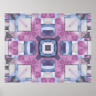 Poster Mosaïque géométrique Abstraite violet, bleu et gri