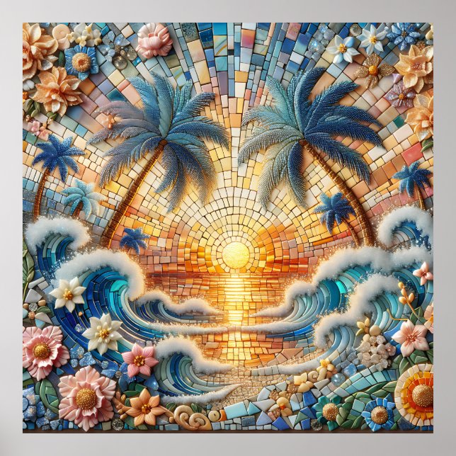 Poster Mosaïque magique Coucher de soleil tropical (Devant)