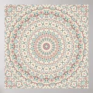 Poster Mosaïque Mandala Côtière Chaude en Turquoise et Co
