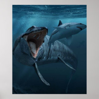 Poster Mosasaurus pourchasse le requin