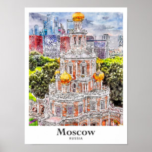 Poster Moscou Russie Aquarelle Sketch Dessin Main