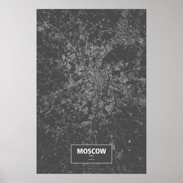 Poster Moscou, Russie (blanc sur noir) (Devant)