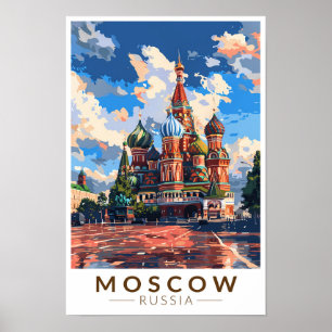 Poster Moscou Russie Carré rouge Voyage Art Vintage