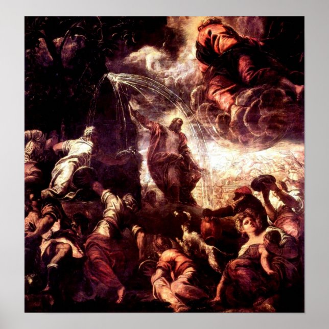 Poster Moses frappe une roche pour obtenir de l'eau (Devant)