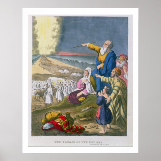 Poster Moses Parting the Red Sea, from a bible printed by (Devant)