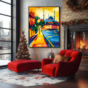 Poster Mosquée Bleue d'Istanbul dans le style Fauve Abstr