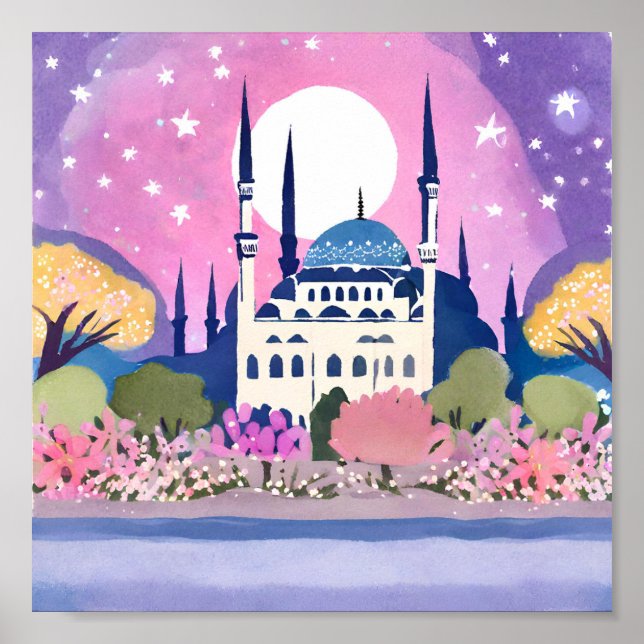 Poster Mosquée d'Istanbul avec Minarets (Devant)