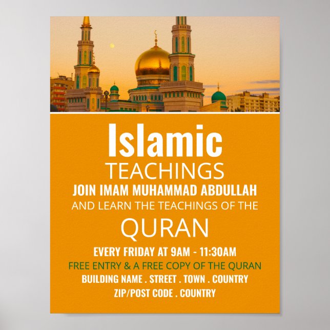 Poster Mosquée d'or, enseignement islamique publicité (Devant)
