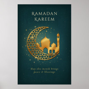 Poster Mosquée élégante sarcelle et croissant de lune de